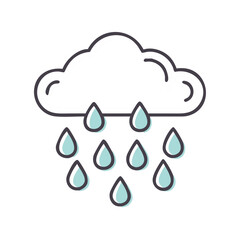Rainy cloud icon with dripping droplets in minimalist style  