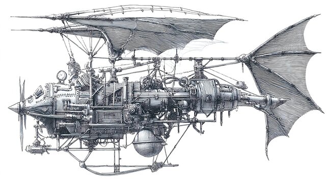 A vintage steampunk flying machine design.