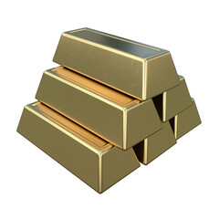 Gold Ingots, 3d illustration isolated on white background