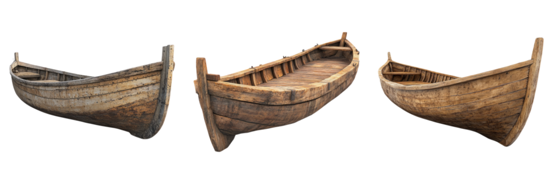 Wooden rowboats in vintage style isolated on transparent PNG image perfect for fishing or nautical concept illustrations - Powered by Adobe