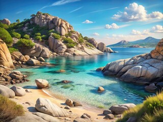 Fototapeta premium Sardinia Beach Panorama: Santa Teresa Gallura Coastal Rocks, Stunning Italian Seascape, Idyllic Mediterranean Scenery