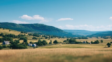 Fototapeta premium idyllic rural landscape with blurred figures in background offers perfect scene for storytelling