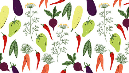 Seamless Horizontal Vegetable Pattern, Flat Style © kupalina