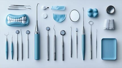 Dental tools and supplies arranged for a dental office.