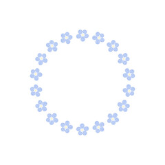 Simple floral wreath with beautiful hand drawn forget-me-not wildflowers. Vector illustration isolated on white background. Round frame. Perfect for greeting card, wedding invitation and so on