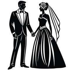 Elegant Black and White Silhouette of a Bride and Groom