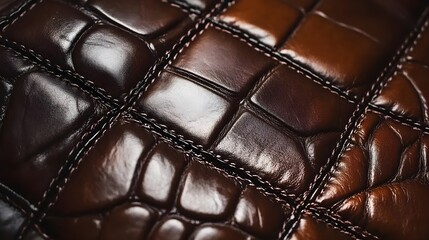Naklejka premium Artisan leather crafting workshop closeup cozy studio detailed stitching process