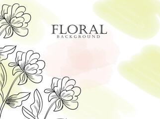 Abstract floral vector design for a spring greeting card with pink flowers and leaf pattern