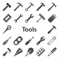 A Collection of 40 Black Silhouette Tool Icons