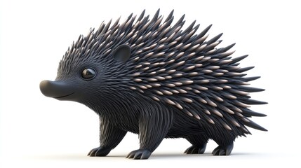 Porcupine animal 3d rendering isolated on white background. Cartoon plastic style icon 