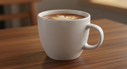 Obraz premium Coffee Cup with Latte Art on Wooden Table Surface