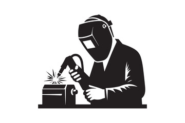 Welder welding vector silhouette isolated in white background