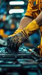 Mechanic cleaning car engine. (1)