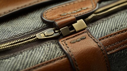 Close-up of a stylish zipper on a denim bag