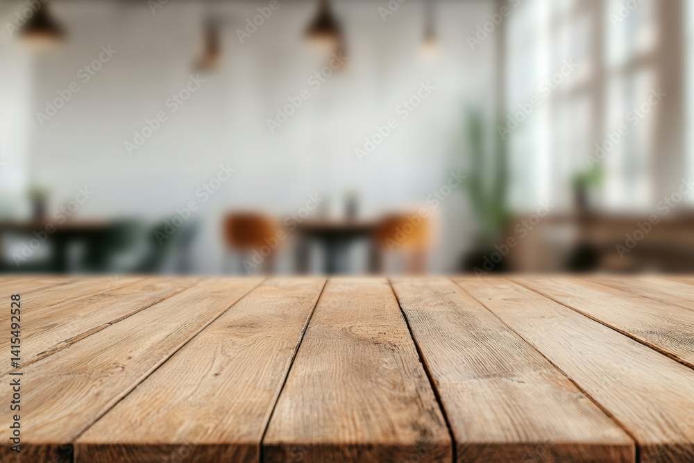 Aufkleber Empty wooden table providing space for products in a modern loft setting