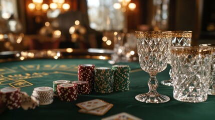 Elegant casino scene with poker chips and drinks