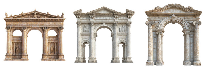 Obraz premium Ancient archways in classical design isolated on transparent PNG image perfect for historic landmark recreations or ruins scenes