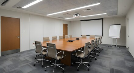 Conference Room Setup with Projector and Large Table for Meetings