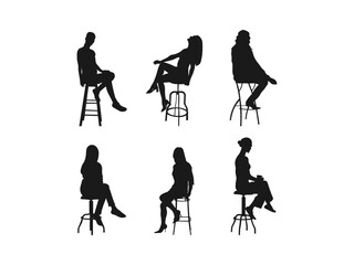 Girl based on a bar stool silhouette set. A sexy girl based on a bar stool. sensual silhouette of a woman standing by a chair. Silhouette vector on a white background.