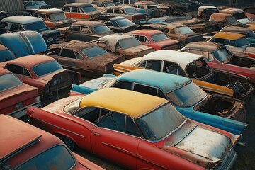 Fototapeta premium Cars for sale stock lot. Car dealer inventory