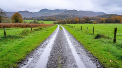 Naklejka premium Country road through autumnal landscape