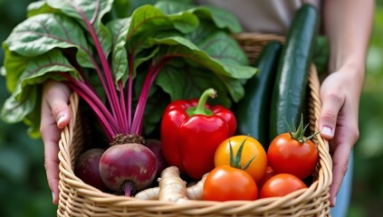 Woman holding a basket of vegetables