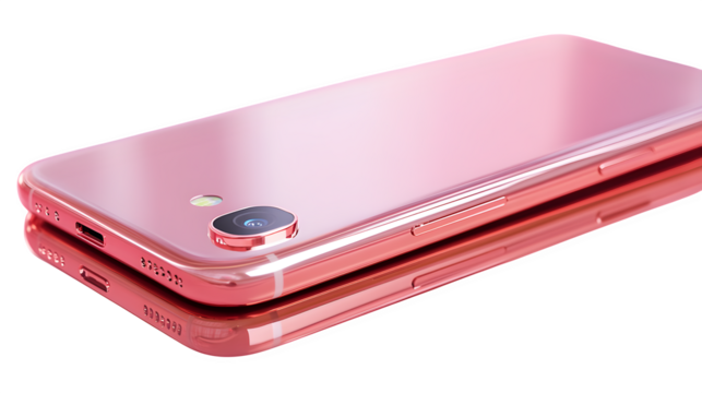 Rose gold smartphone with reflection and soft shadows, photorealistic --ar 16:9 --s 250