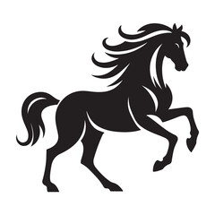 Obraz premium Black Horse Silhouette Vector Illustration Running Wild with Flowing Mane and Tail