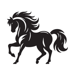 Black horse silhouette vector illustration of a running wild stallion with flowing mane and tail