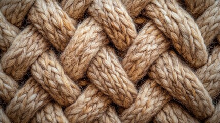 Warm Beige Wool Fabric with Knitted Texture and Interwoven Yarn Details