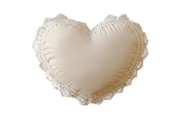 Heart-shaped pillow with delicate lace trim, perfect for home decor, comfort, and style, isolated on white background.