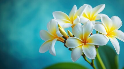 Fototapeta premium Close-Up of White Flower with Water Droplets on Petals & Leaves, Soft Green Background