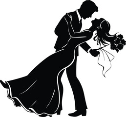 Romantic Silhouette of Bride and Groom Dancing