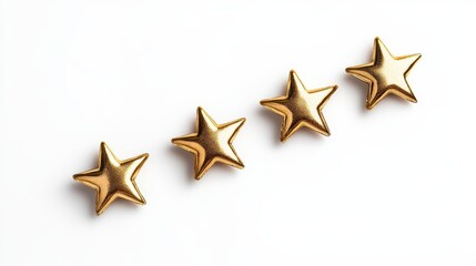 Four gold star shapes arranged in a diagonal line against a white background. Simple, elegant, and festive.