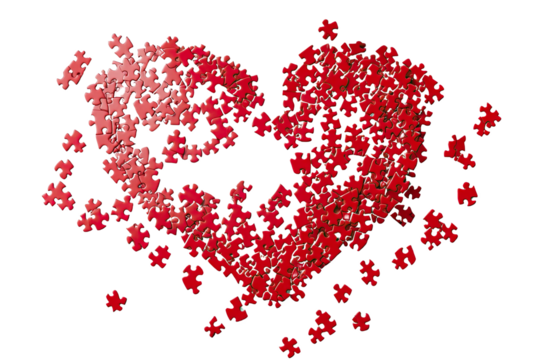 Red heart shape created with small circles, white isolated background.