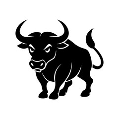 Aggressive Black Bull Illustration, icon, logo
