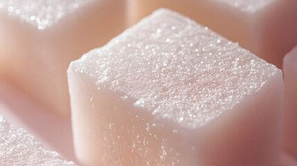 Sugar cubes in close-up kitchen table food photography bright lighting high angle sweetness defined