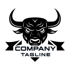 Aggressive Black Bull Illustration, icon, logo