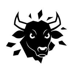 Aggressive Black Bull Illustration, icon, logo