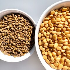 Bowls of Sunflower Seeds and Melon Seeds on a Neutral Background"