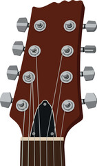 Brown twelve-string acoustic guitar headstock with tuning pegs and strings flat design vector illustration