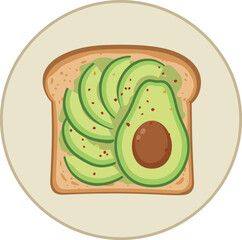 Sliced avocado on toasted bread with chili flakes in flat style vector illustration