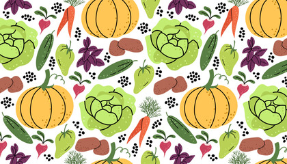 Vegetables Horizontal Pattern On White Background