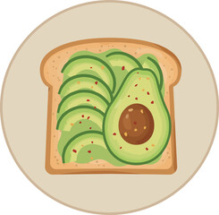 Avocado toast with sliced ripe avocado on toasted bread minimalist flat vector illustration