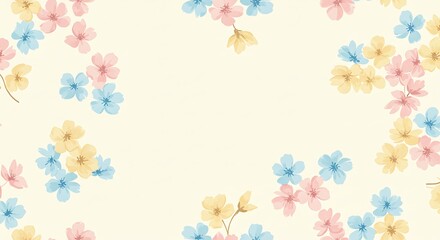 Pastel Pink Blue Yellow Delicate Floral Pattern Background