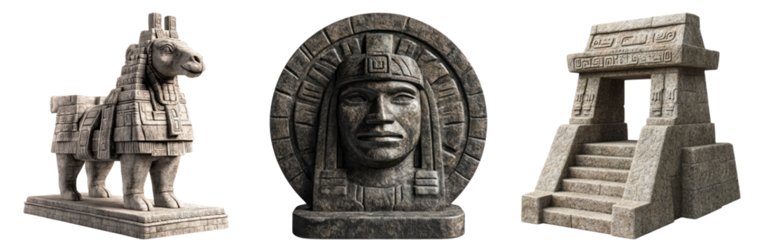 Pharaoh busts and wall carvings in stone isolated on transparent PNG image perfect for Egyptian-themed visuals or game elements