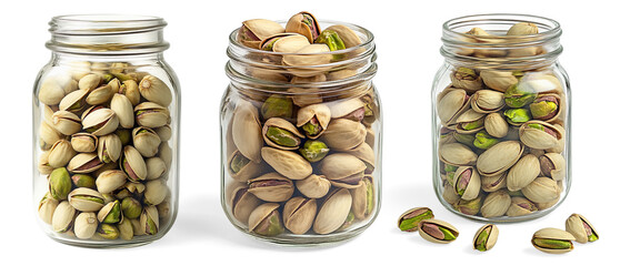 Pistachio nuts in glass jar studio setting food on a Transparent Background