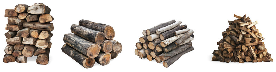 Stack of Cut Firewood Logs on a Transparent Background