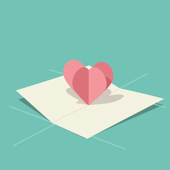 Paper heart shape on folded white sheet with soft shadow flat design vector art