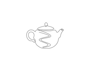 Teapot outline drawing illustration. Continuous line draw of kitchen equipment vector.
